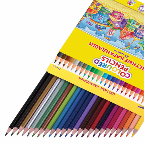 Карандаши цветные ЮНЛАНДИЯ "ДОМИКИ", 24 цвета, шестигранные, грифель 3 мм, 181838