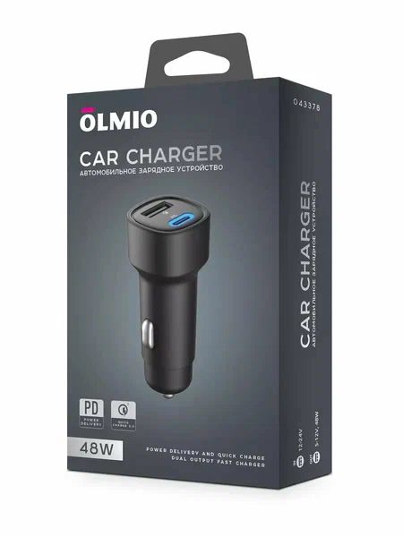 АЗУ 48W, Type-C +USB, PD, QC, black, OLMIO