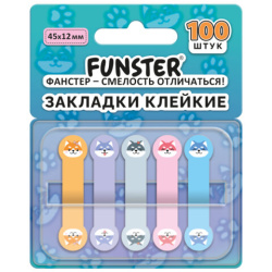 Закладки клейкие Z-сложения FUNSTER (ФАНСТЕР) "Собаки", 45х12 мм, 100 шт., (5 цветов х 20 листов), в диспенсере, 116692