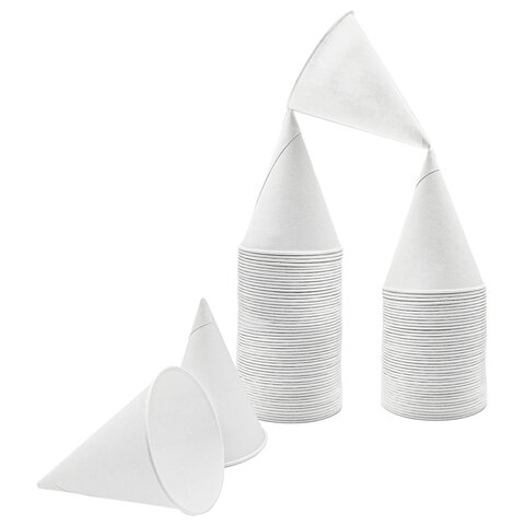 Стакан-конус одноразовый бумажный 100 мл, диаметр 77 мм, белый, КОМПЛЕКТ 200 шт., WELDAY (ВЭЛДЭЙ), для холодных напитков, 702697