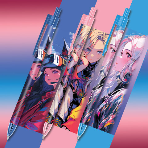 Ручка шариковая автоматическая с принтом FUNSTER "ANIME", корпус soft-touch, СИНЯЯ, пишущий узел 0,7 мм, линия письма 0,35 мм, 144406