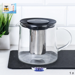 Чайник 1000 мл жаропрочное стекло АКЦИЯ / CY-502 /уп 24/* с нейлоновой крышкой