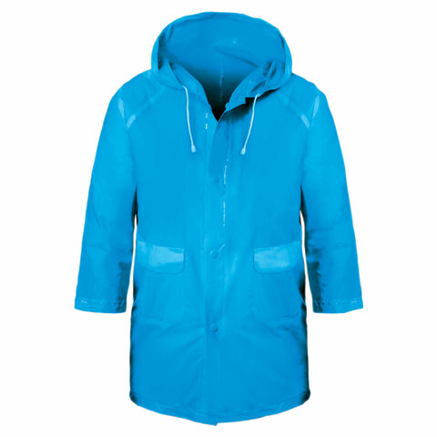 Дождевик-плащ для ребенка 8-10 лет на кнопках многоразовый, с карманами, прочный, ПВХ, синий, 26939