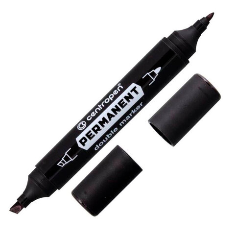 Маркер перманентный двусторонний CENTROPEN 1666, ЧЕРНЫЙ, круглый/скошенный, 1/1-4 мм, 616660112