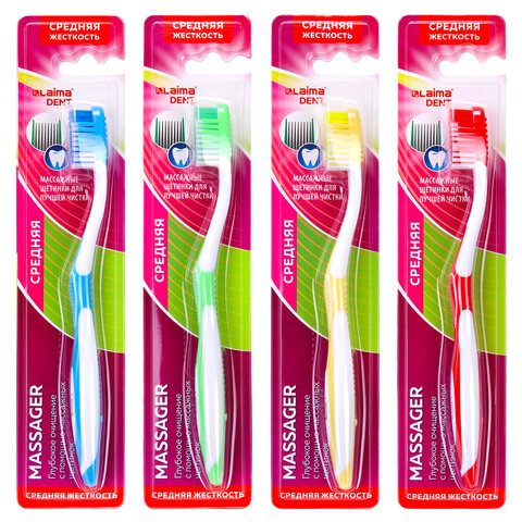 Зубная щетка средней жесткости, LAIMA DENT "MASSAGER", с массажными щетинками, 609318