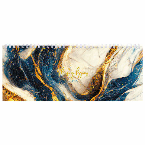 Планинг датированный 2026 285х112 мм, STAFF, гребень, картонная обложка, 64 л., "Мрамор", 117364