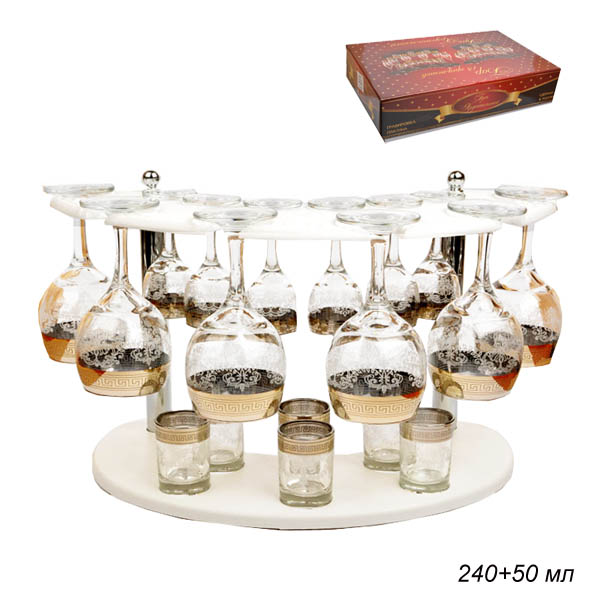 БАР набор для напитков 18 предметов Белый Барокко АКЦИЯ / B-O-GN-411-134-22 /уп 1/ 6 фужеров 290 мл +6 рюмок 60 мл +6 стопок 50 мл