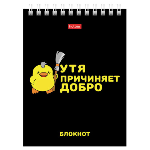 Блокнот МАЛЫЙ ФОРМАТ А6, 40 л., гребень, картон, клетка, HATBER, "УтяКря", 079618, 40Б6В1гр
