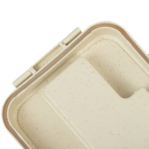 Ланч-бокс контейнер, 1 секция, 3 отделения, 1,4 л, ложка, вилка, 8х21х14 см, бежевый, JOYLUX ECO, 609346