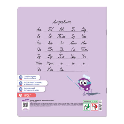 Тетради ДЭК 12 л. КОМПЛЕКТ 10 шт. ПРОПИСЬ № 4 косая линия, со справкой, ЮНЛАНДИЯ, 404857