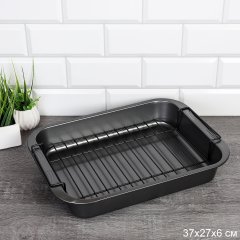Противень 37х27х7см с решеткой для гриля / T483-163 /уп 18/ ECO покрытие