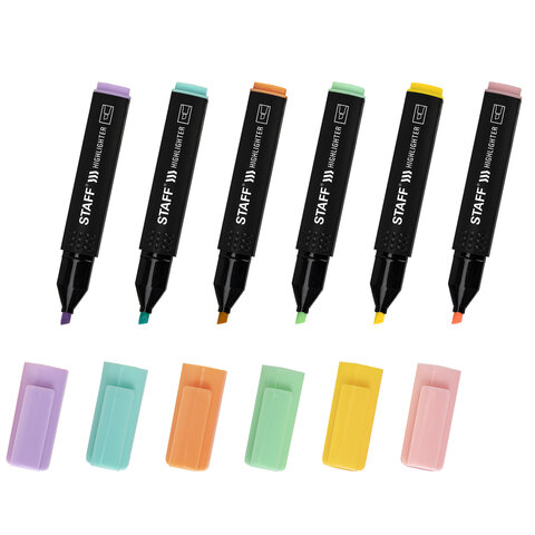 Набор текстовыделителей STAFF "Basic Budget HL-02P", 6 ЦВЕТОВ, ПАСТЕЛЬ, линия письма 1-5 мм, 152297