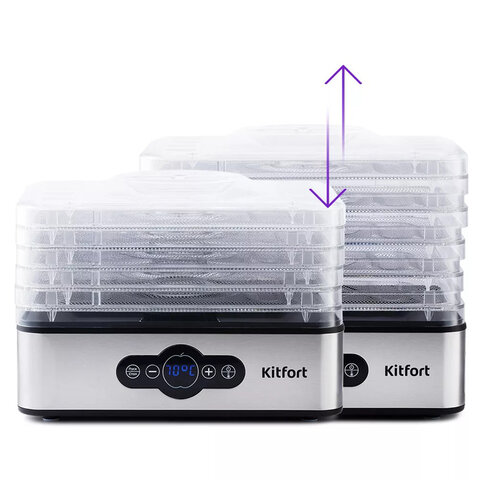 Сушилка для овощей KITFORT КТ-1914, 240 Вт, 5 поддонов, электронное управление, черная/серебристая