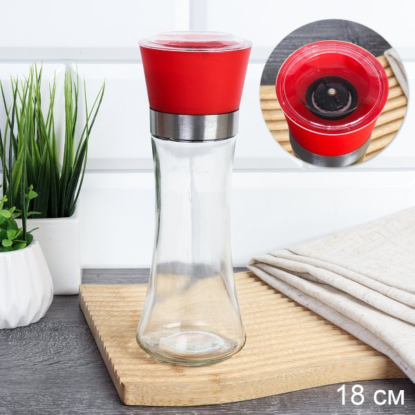 Мельница для специй и соли 19 см с крышкой/ W-457-R /уп 80/ Красная
