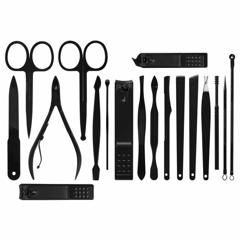 Универсальный набор для маникюра и педикюра 18 в 1 в футляре, STANDARD, черный карбон, WBZ, 609487