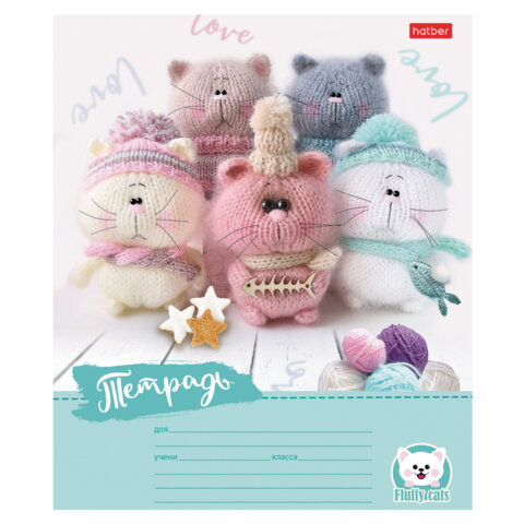 Тетрадь 12л. HATBER узкая линия, обложка картон, Уютные котики (микс в спайке), 12Т5В7