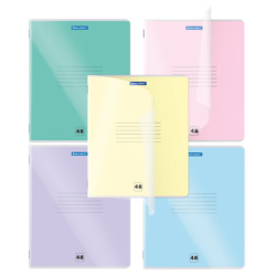 Тетрадь пластиковая обложка (прозрачная) А5, 48 листов, скоба, клетка, BRAUBERG "Smart Cover", АССОРТИ (микс в спайке), 405041