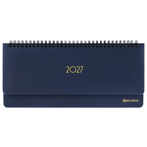 Планинг датированный 2027, 305х140 мм, BRAUBERG "Select", под кожу, темно-синий, 118202