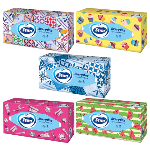 Салфетки косметические 100 штук в картонном боксе, 2-слойные, ZEMMA/ZEWA Everyday, 62861