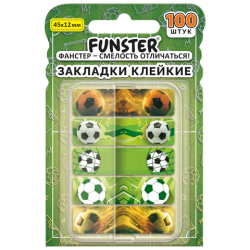 Закладки клейкие Z-сложения FUNSTER (ФАНСТЕР) "Футбол", 45х12 мм, 100 шт., (5 цветов х 20 листов), в диспенсере, 116698