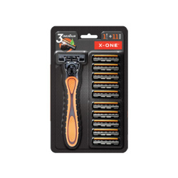 Бритвенный станок многоразовый мужcкой, 3 лезвия, 11 кассет, оранжевый, X-ONE, 700023