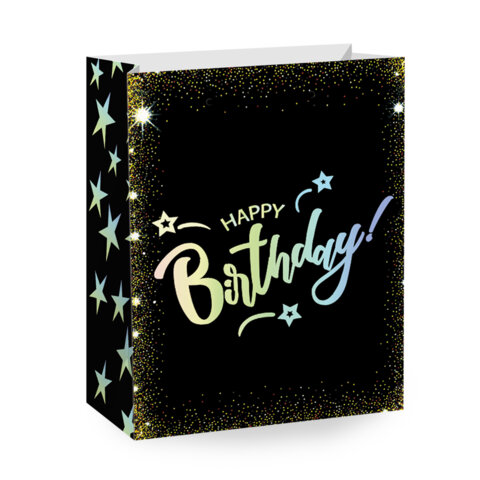 Пакет подарочный (1 штука) 18х10х23 см (M), "Happy Birthday", ассорти, глиттер, фольга, ЗОЛОТАЯ СКАЗКА, 700806