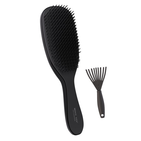 Расческа для волос массажная 23х6,5 см, чёрная + щетка для чистки В ПОДАРОК MONTE VITA (МОНТЕ ВИТА), 457429