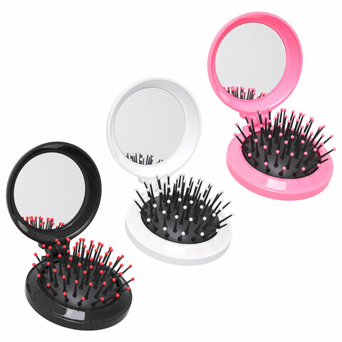 Расческа для волос массажная "2 в 1", 6,5см с зеркалом, компактная цвета АССОРТИ, MONTE VITA (МОНТЕ ВИТА), 457425