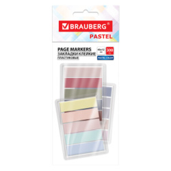 Закладки клейкие пастельные BRAUBERG PASTEL, НАБОР 300 штук (15 цветов х 20 листов), 45х12 мм, 116682
