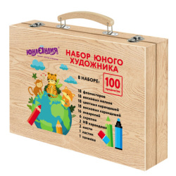 Набор ЮНОГО ХУДОЖНИКА "ANIMALS" для рисования и творчества в кейсе ЮНЛАНДИЯ, 100 предметов, 665675