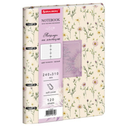 Тетрадь на кольцах БОЛЬШАЯ А4, 240х310 мм, 120 л., под кожу, BRAUBERG VISTA, "Пастельные цветы", 405204