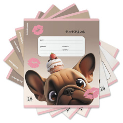 Тетрадь 18л. ErichKrause клетка, выборочный УФ-лак, Frenchie (микс в спайке),64834