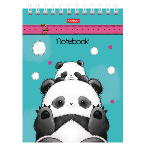 Блокнот МАЛЫЙ ФОРМАТ А6, 60 л., гребень, картон, клетка, HATBER, "Плюшевые панды", 088304, 60Б6В1гр