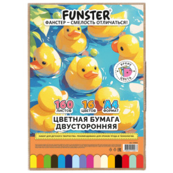 Цветная бумага А4 ТОНИРОВАННАЯ В МАССЕ, 160 листов, 16 цветов, в коробе, 80 г/м2, FUNSTER, 210х297 мм, 117618