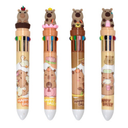 Ручка многоцветная с топпером шариковая 10 ЦВЕТОВ "Капибара", ассорти, линия 0,5 мм, 77427