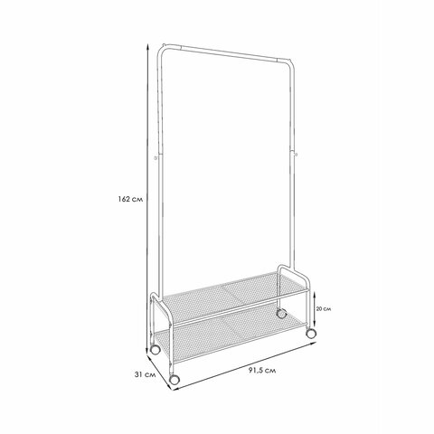 Вешалка для плечиков "Валенсия-32М", 1620х915х300 мм, 2 полки, передвижная, металл, черная, ВГВ32М Ч