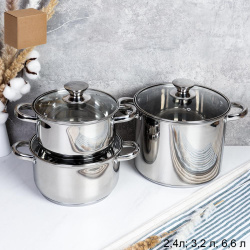 Кастрюля набор 6 предметов 2.4л,3.2л,6.8л Аванта / LB-1106E-6 /уп 1/ индукция/ Гофрокороб/ KISIGA