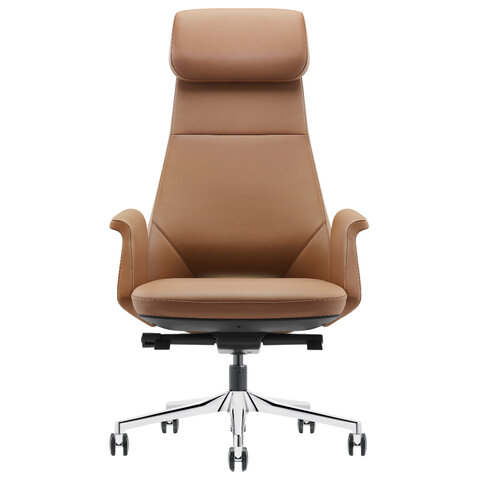 Кресло HAWASAN PREMIUM "STELLAR EX-840", синхромеханизм, алюминий, экокожа, коричневое, 533242