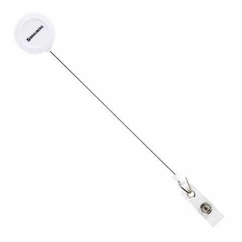 Держатель-рулетка для бейджей 70 см, петелька, клип, белый, в блистере, BRAUBERG, 238240