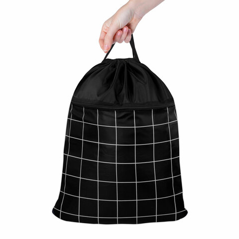 Мешок для обуви BRAUBERG БОЛЬШОЙ, с ручкой, карман на молнии, сетка, 49х41 см, "Checkered", 272404