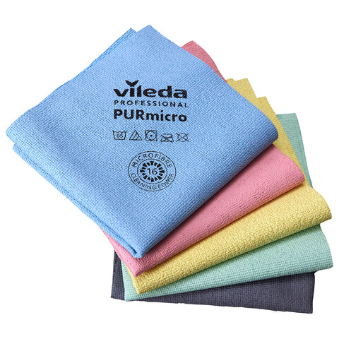 Салфетки VILEDA "ПУРмикро Актив" КОМПЛЕКТ 5шт, супервпитывание, микроволокно, зеленый 38*35см 174070