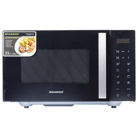 Микроволновая печь без поворотного стола BRASSON MW2390D-11GP, ГРИЛЬ, 9 ПРОГРАММ, 23 л, 900 Вт, сенсорное управление, черная, 454981