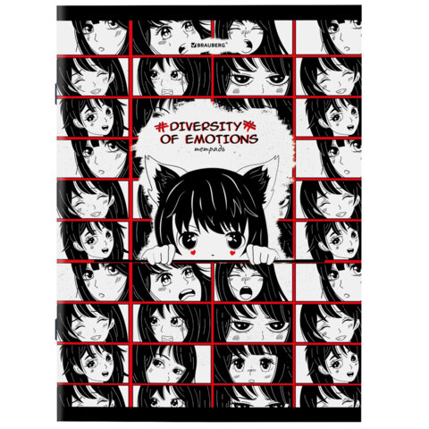Тетради ДЭК А4, 96 л., КОМПЛЕКТ 3 шт., BRAUBERG, скоба, клетка, глянцевый лак, "Anime Emotions", 404653