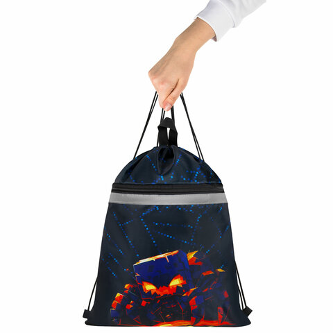 Мешок для обуви BRAUBERG, с петлей, светоотражающая полоса, 2 отделения, 46х36 см, "Fire spider", 273450