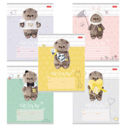 Тетрадь 12 л., HATBER косая линия, обложка картон, "Кот Басик" (микс в спайке), 051747, 12Т5В6