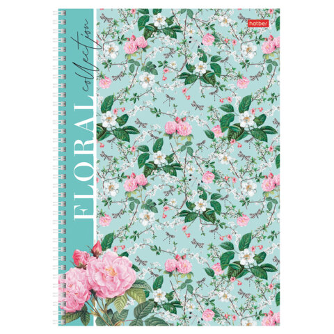 Тетрадь А4 80 л., HATBER, гребень, клетка, матовая ламинация, "Floral collection" (микс в спайке), 082972, 80Т4лВ1гр