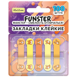 Закладки клейкие Z-сложения FUNSTER (ФАНСТЕР) "Корги", 45х12 мм, 100 шт., (5 цветов х 20 листов), в диспенсере, 116695