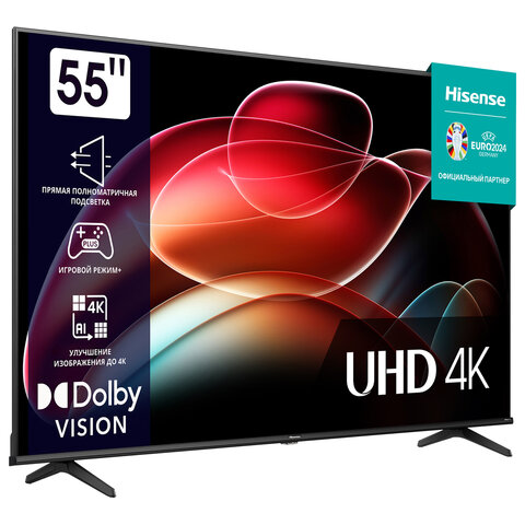 Телевизор HISENSE 55A6K, 55" (139 см), 3840x2160, 4K, 16:9, Vidaa, Wi-Fi, черный