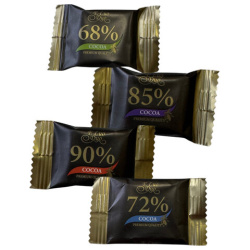 Шоколад порционный KONFESTA горький 68%, 72%, 85%, 90% какао, 1100 г (220 штук по 5 г)