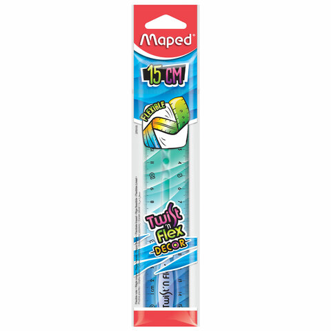 Линейка пластик 15 см, гибкая, MAPED (Франция) "Twist'n Flex Patterns", ассорти, 279115